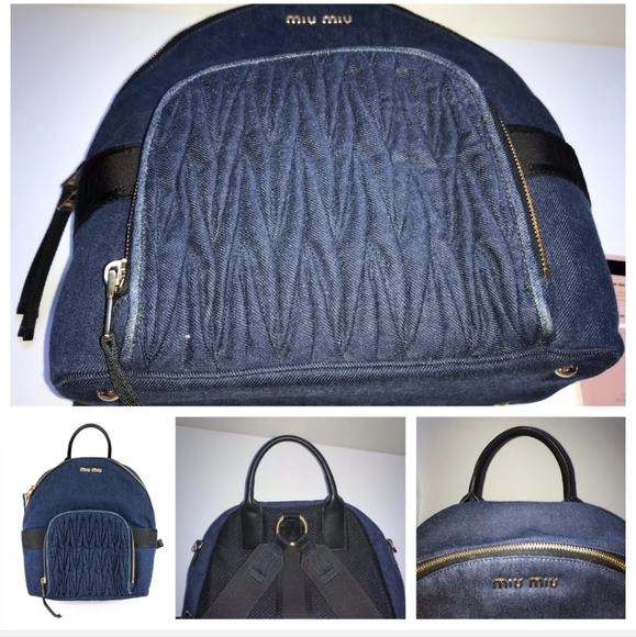 Miu Miu Matelasse Denim Backpack Handbag Purse - Picture 6 of 13